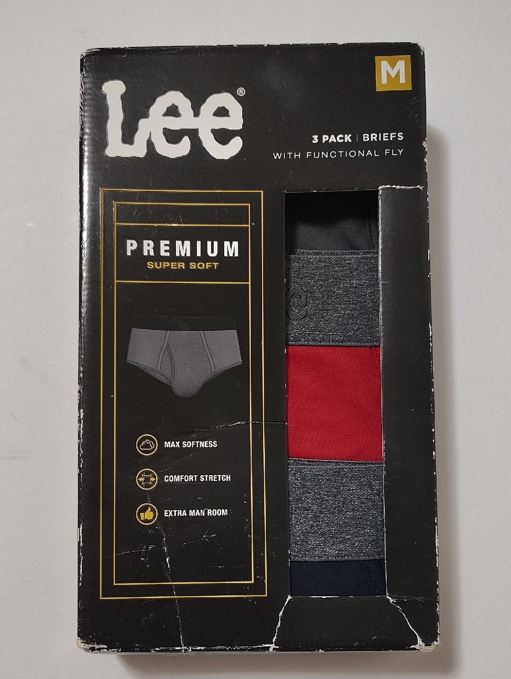 Lee 3-Pack Men's Briefs in Red, Gray, Navy - Size M 32-34